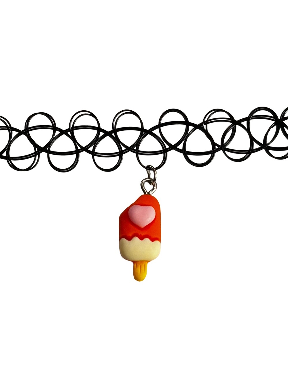 Black Choker Necklace with Orange Heart Popsicle Charm